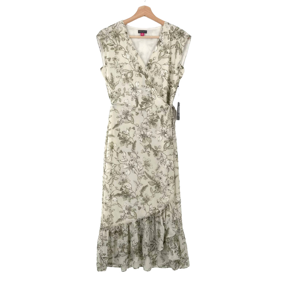 Vince Camuto Wrap Floral Midi Dress Ruffle Sleeveless V-Neck Nordstrom